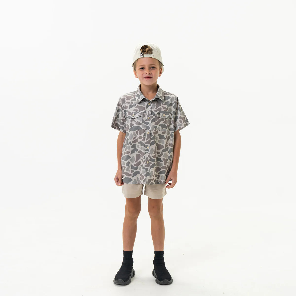Classic Deer Camo Burlebo Youth Performance Western Shirt with Pearl Snaps