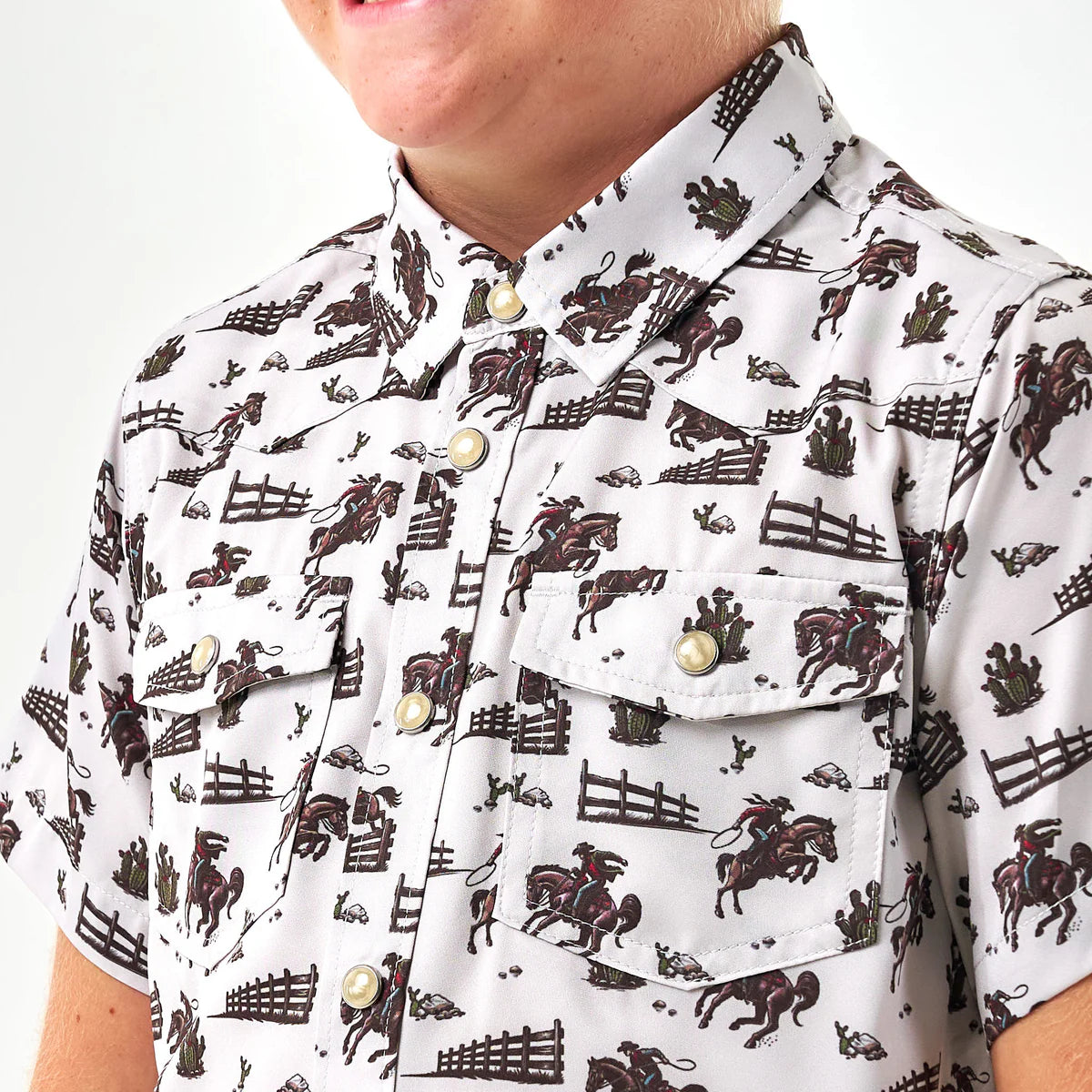 Cowboy Country Youth Western Performance Button Up with Pearl Snaps Burlebo Fl/Tx