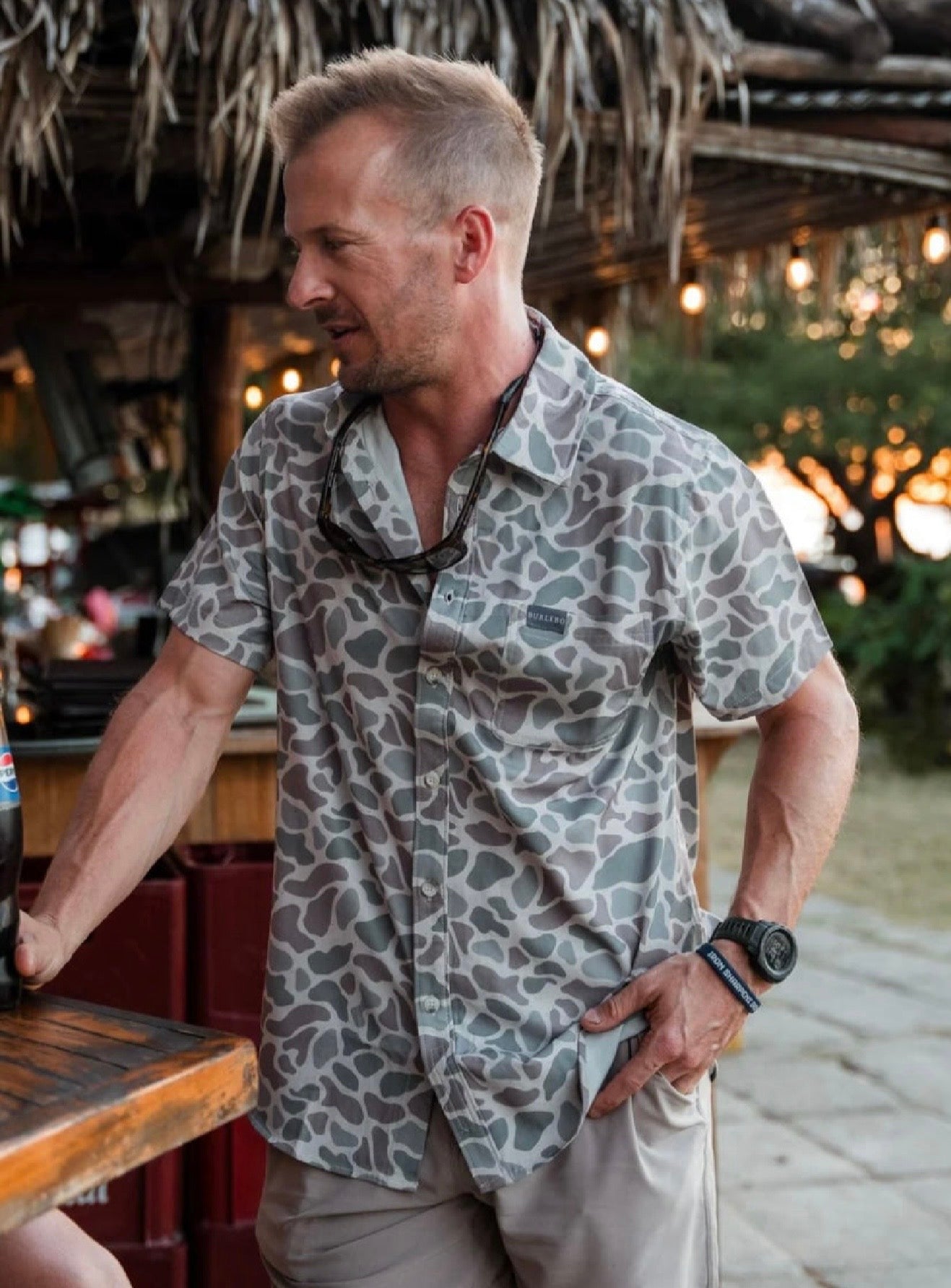 Classic Deer Camo Burlebo Performance Button Up Fl/Tx