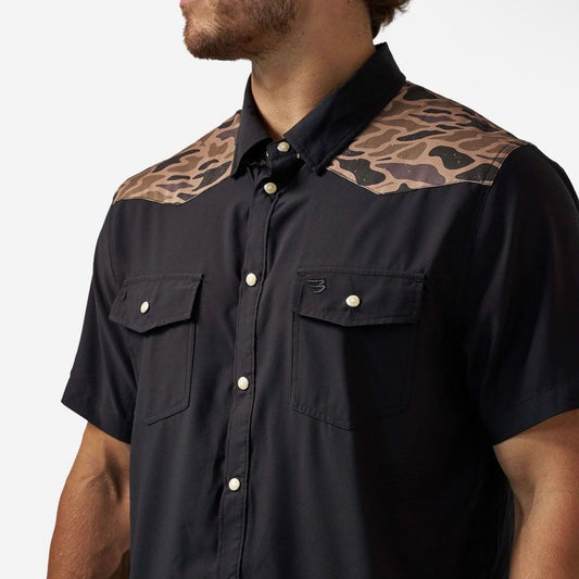 Deer SZN Black/ Gauge Camo Burlebo Performance Western Shirt FL/TX