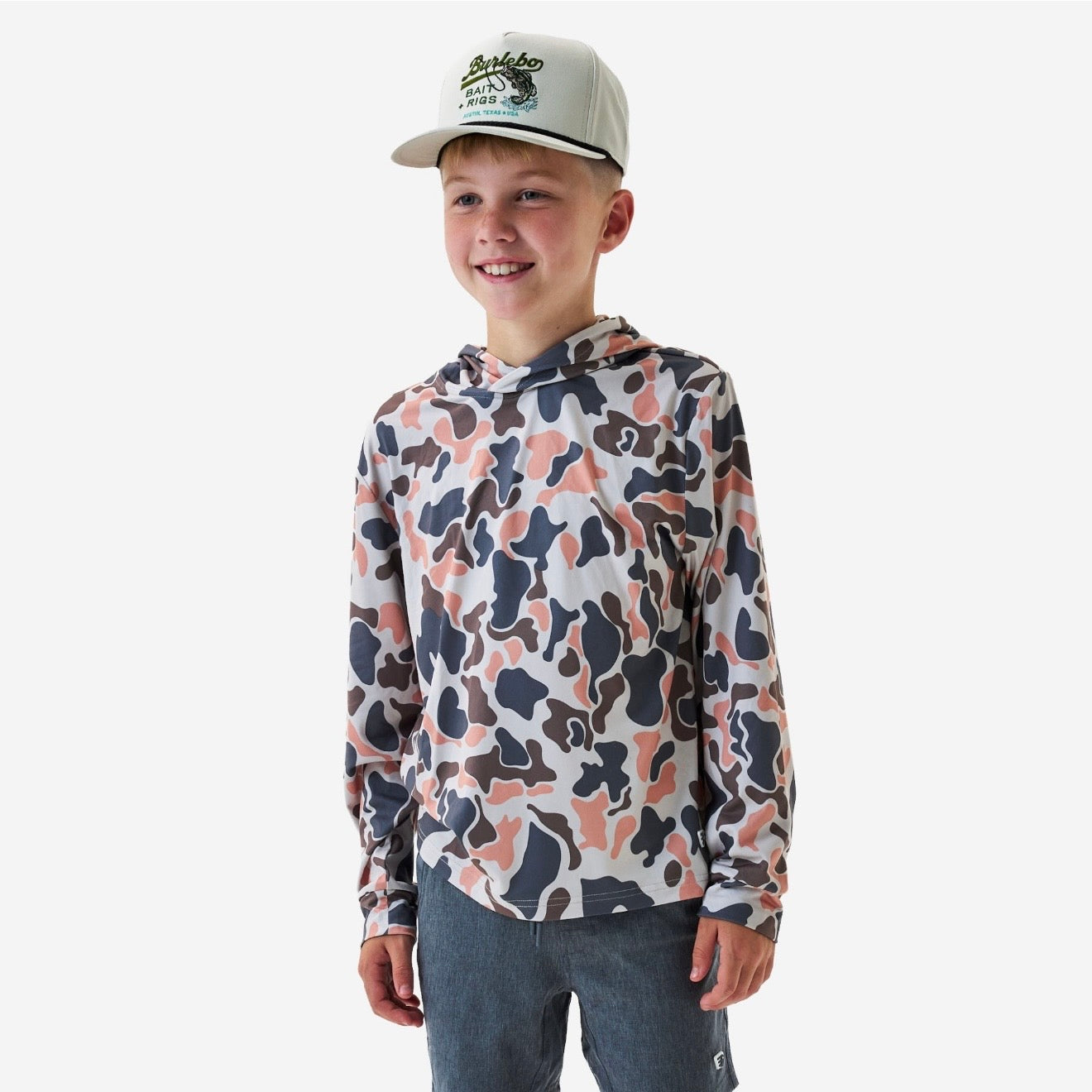 Vintage Camo Youth Burlebo Performance Hoodie with UPF 50 Sun Protection Fl/ Tx