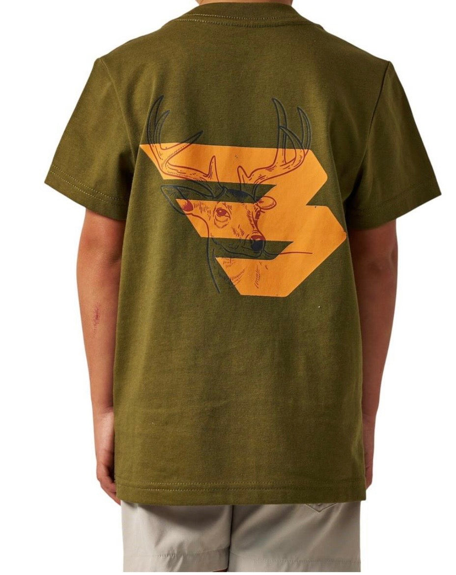 YOUTH SHORT SLEEVE
TEE - DEER FLYING B (ORANGE) LOGO -
HUNTER GREEN Fl/ Tx