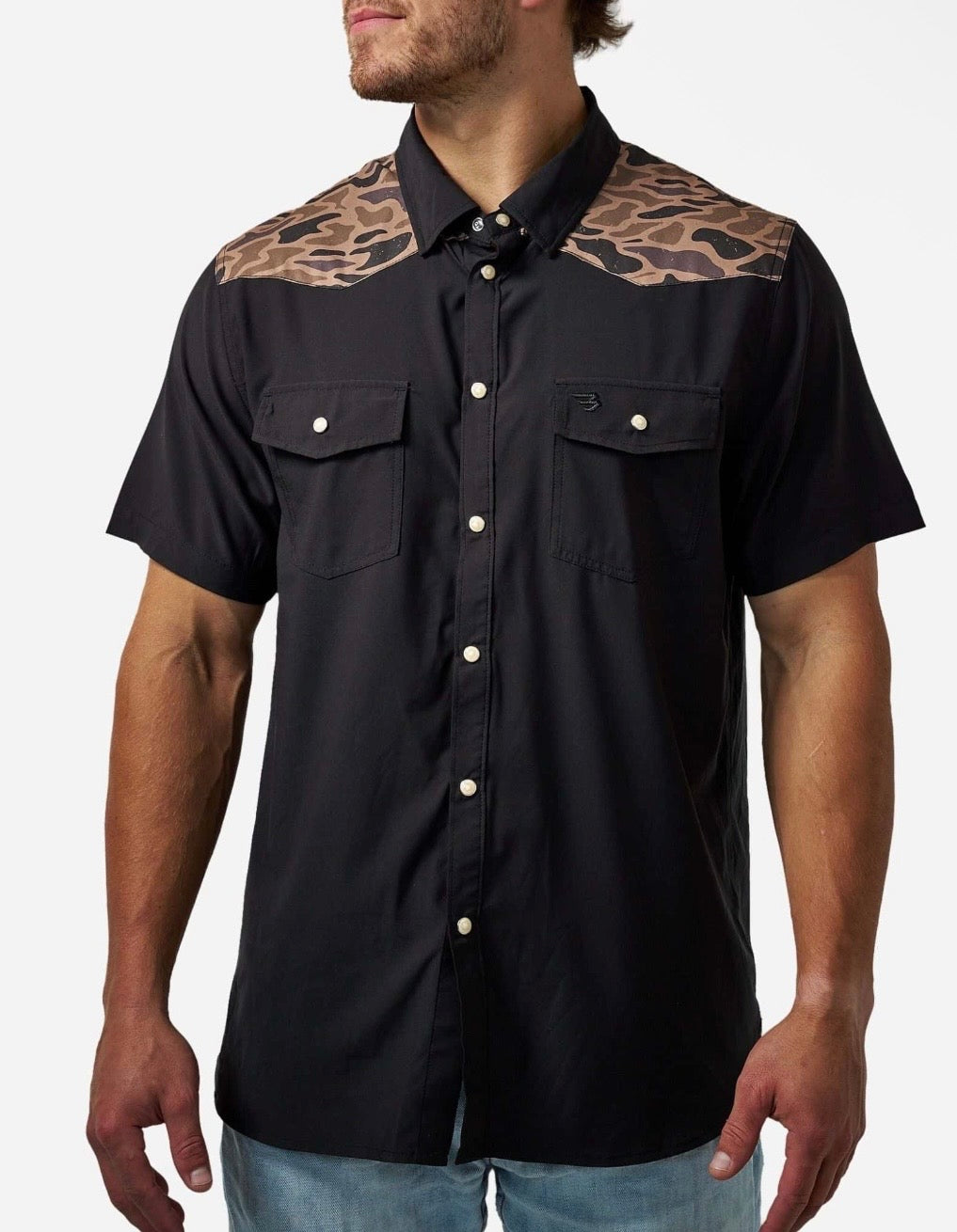 Deer SZN Black/ Gauge Camo Burlebo Performance Western Shirt FL/TX