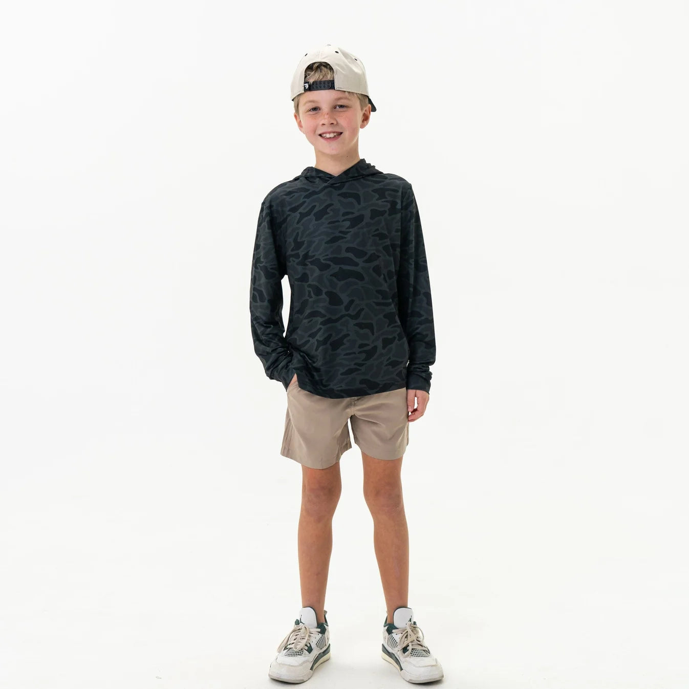 Youth Black Camo Burlebo Performance Hoodie With UPF 50 Sun Protection Fl