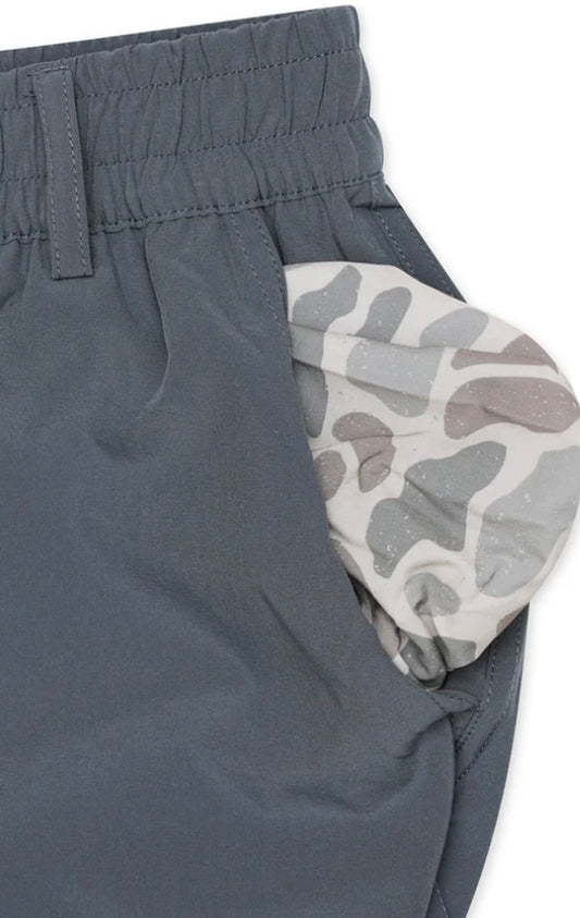 Youth River Rock Grey Burlebo Everyday Shorts With Classic Deer Camo Pocket