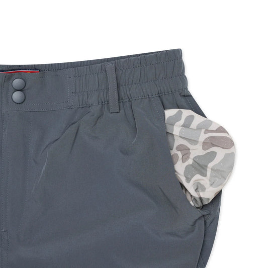 River Rock Grey Everyday Burlebo Shorts With Classic Deer Camo Pocket