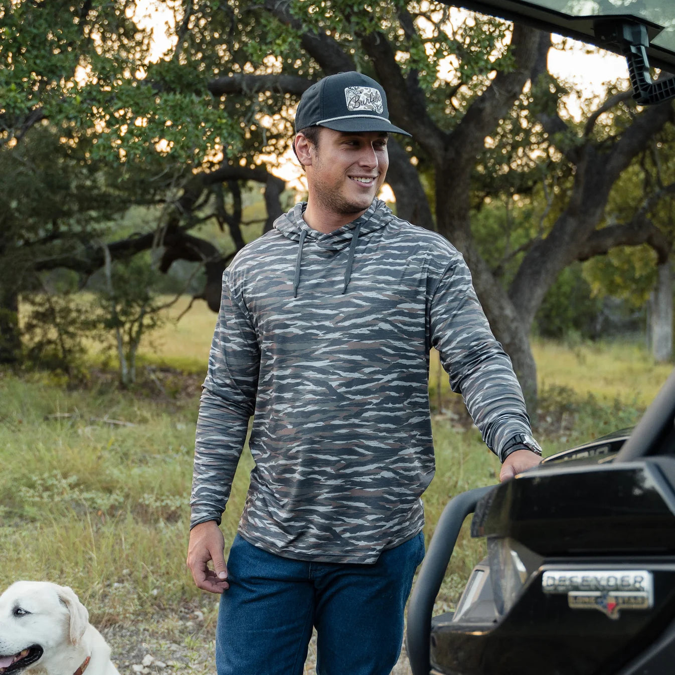 Tiger Stripe Wetland Camo Performance Hoodie Burlebo UPF 50 Sun Protection Tx/ Fl