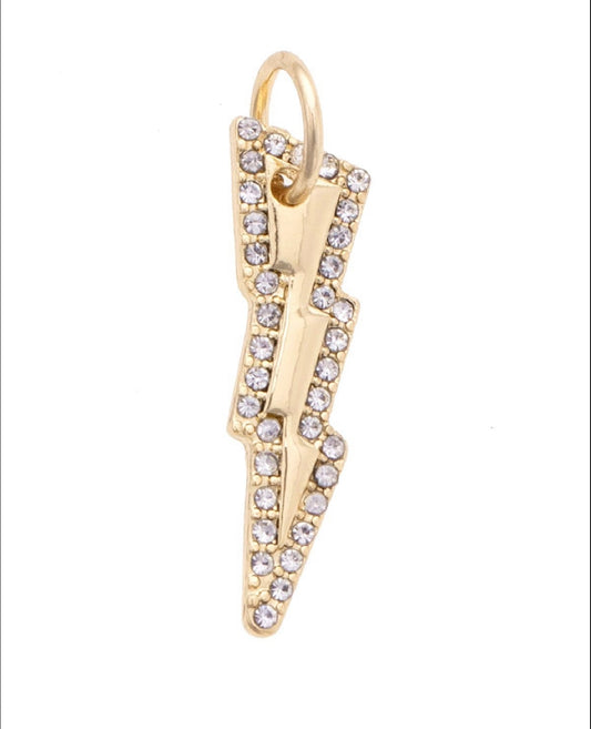 Pave Lightning Bolt Gold Plated Charm in Shiny Gold Canvas