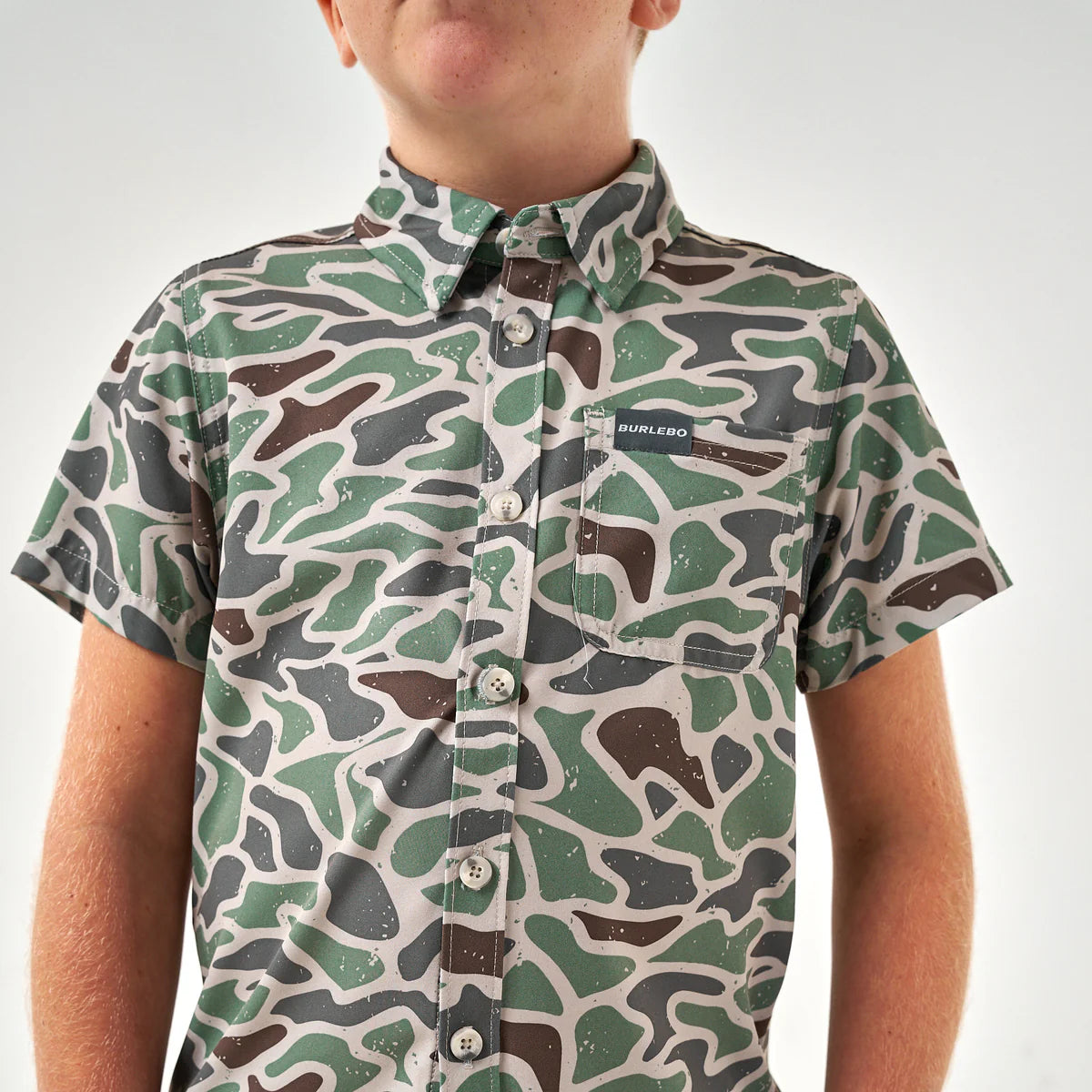 Youth Retro Duck Camo Performance Button Up Burlebo Shirt Fl