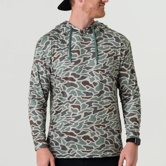 Retro Duck Camo Burlebo Performance Hoodie With UPF 50 Protection