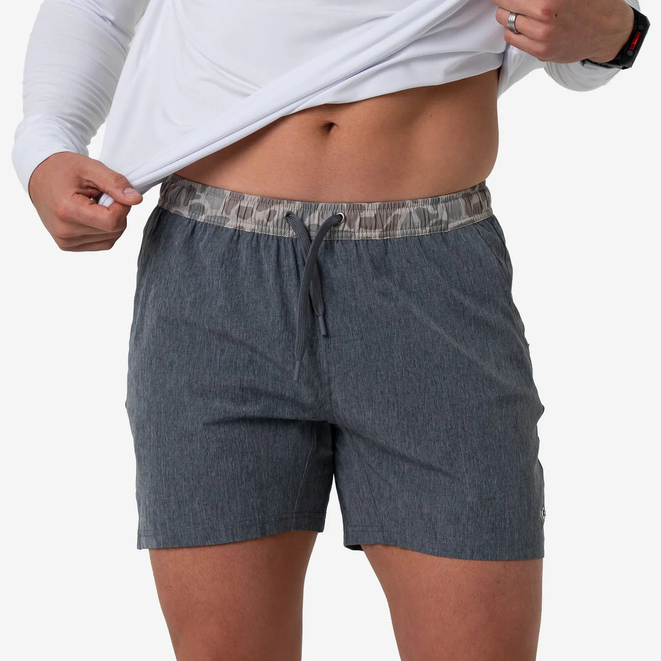 Grizzly Grey Burlebo Athletic Shorts with Classic Deer Camo Pocket and Liner
