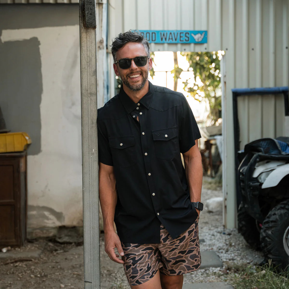 Black Burlebo Performance Western Pearl snap Short Sleeve Shirt