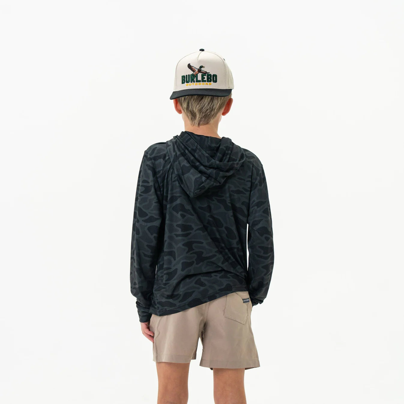 Youth Black Camo Burlebo Performance Hoodie With UPF 50 Sun Protection Fl