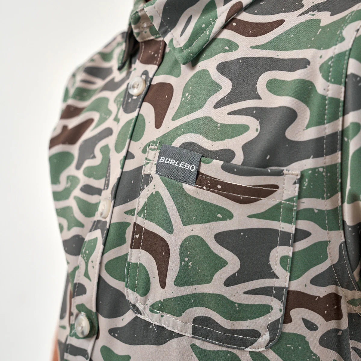 Youth Retro Duck Camo Performance Button Up Burlebo Shirt Fl