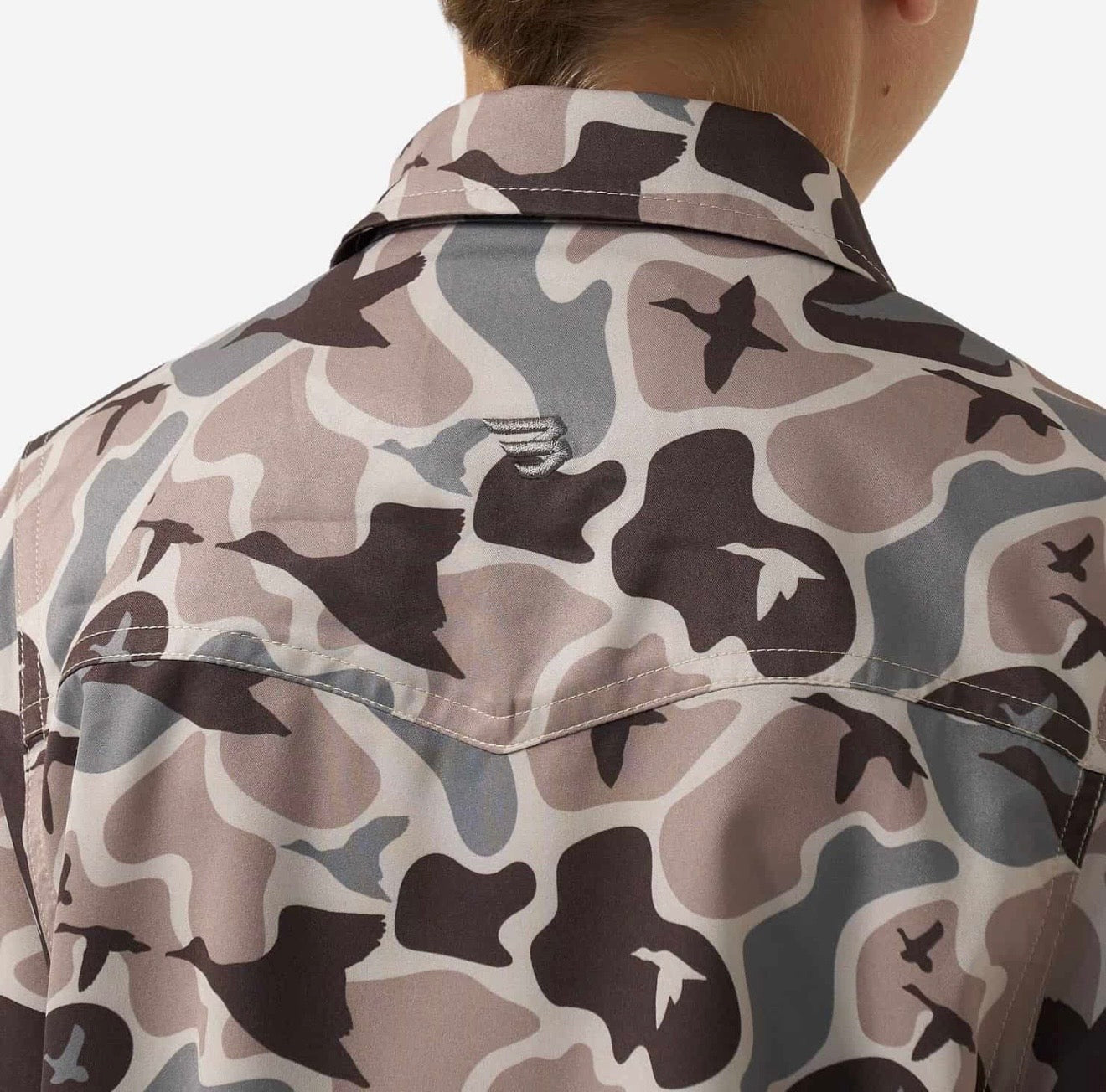 Mallard Mayhem Camo Youth Burlebo Performance Western Shirt With Pearl Snaps Fl/ Tx