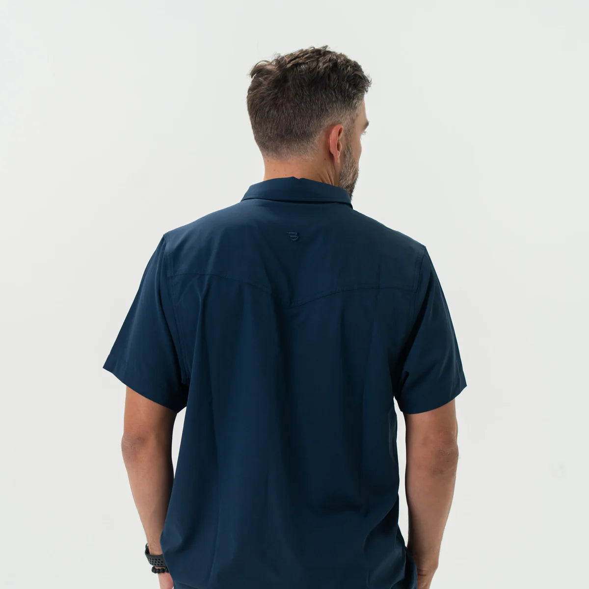 Navy Burlebo Performance Western Pearl Snap Shirt Short Sleeve