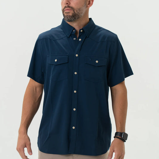 Navy Burlebo Performance Western Pearl Snap Shirt Short Sleeve