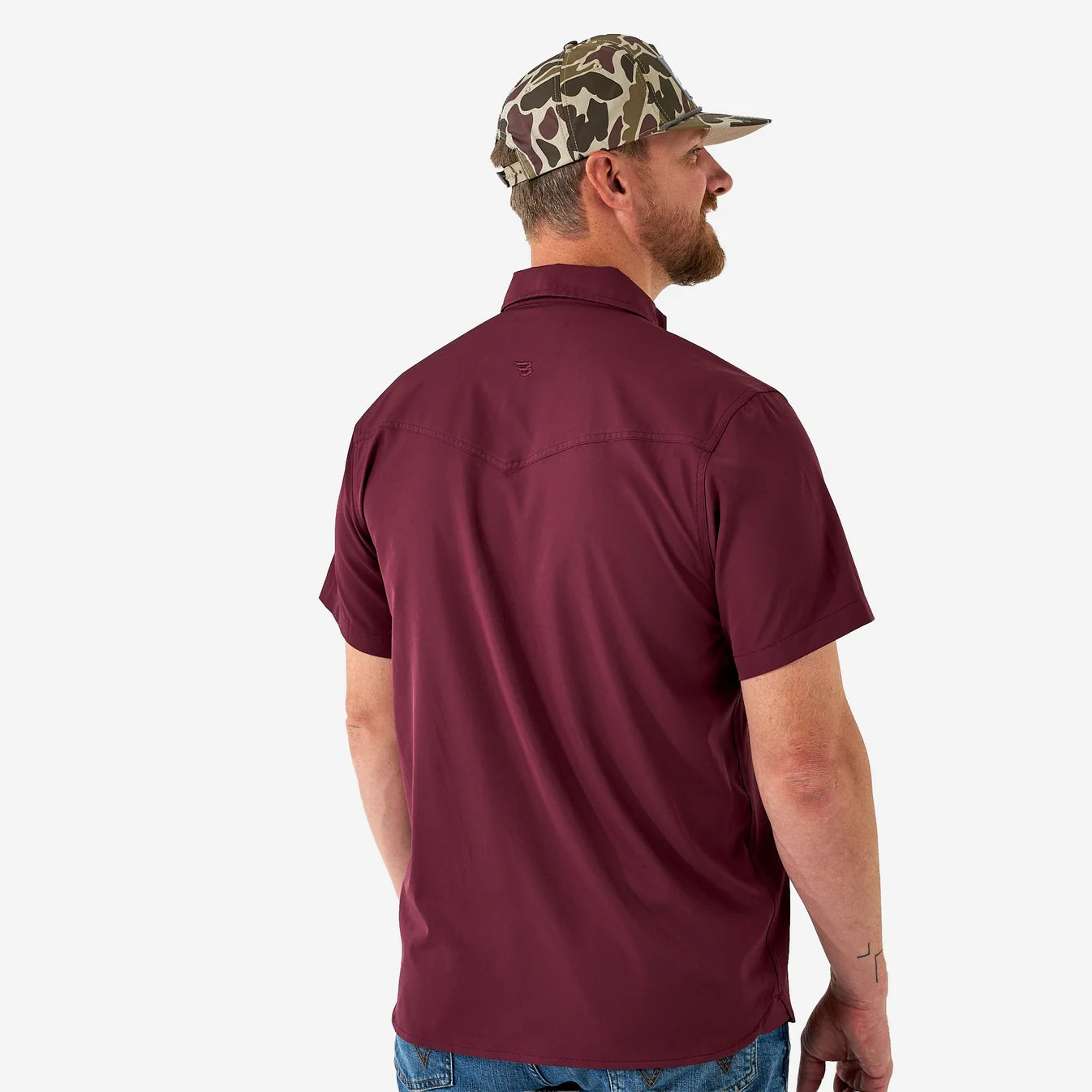 Maroon Performance Western Burlebo Short Sleeve Shirt with Pearl Snaps