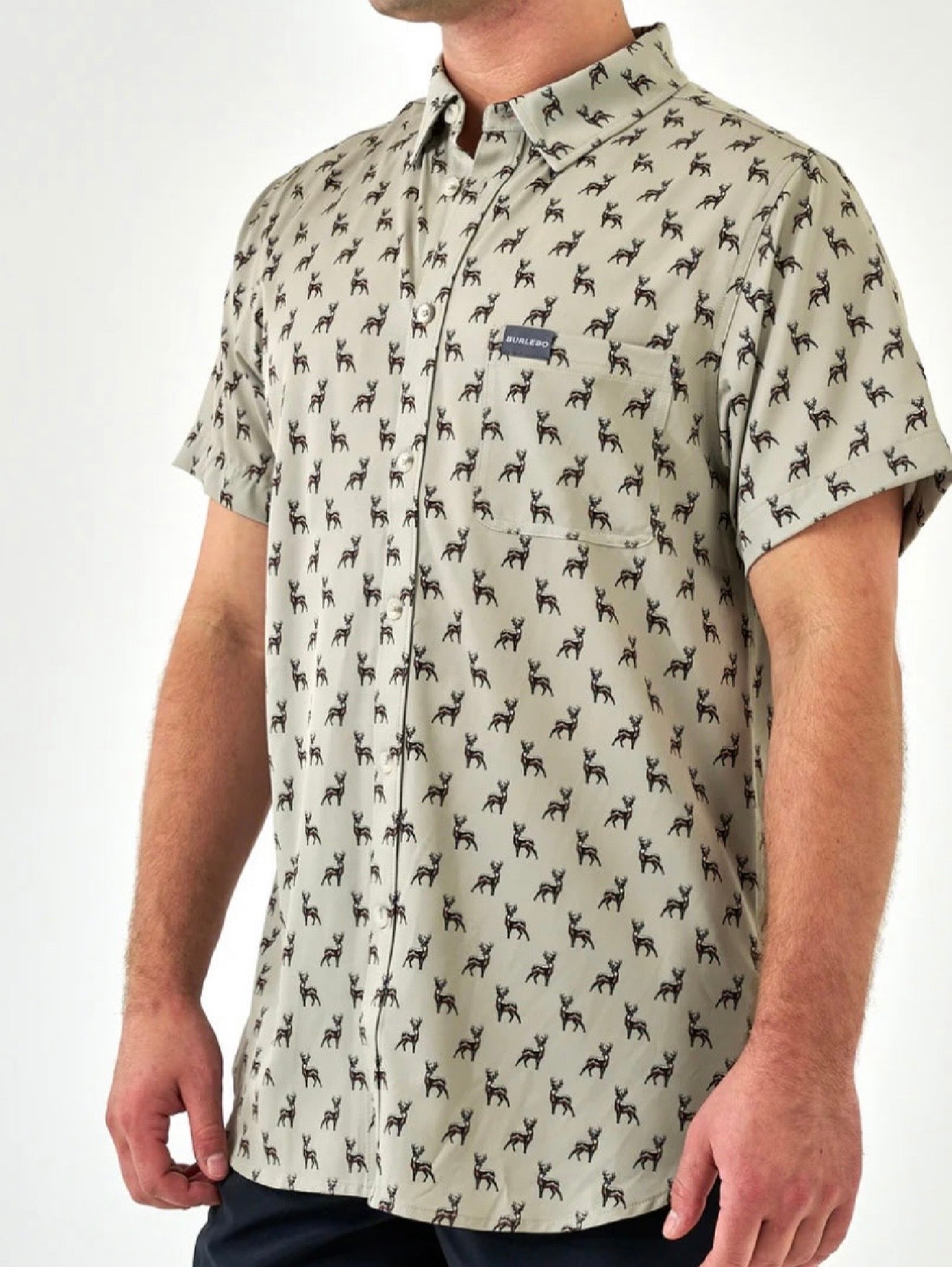 Whitetail Green Performance Button Up Burlebo Shirt
