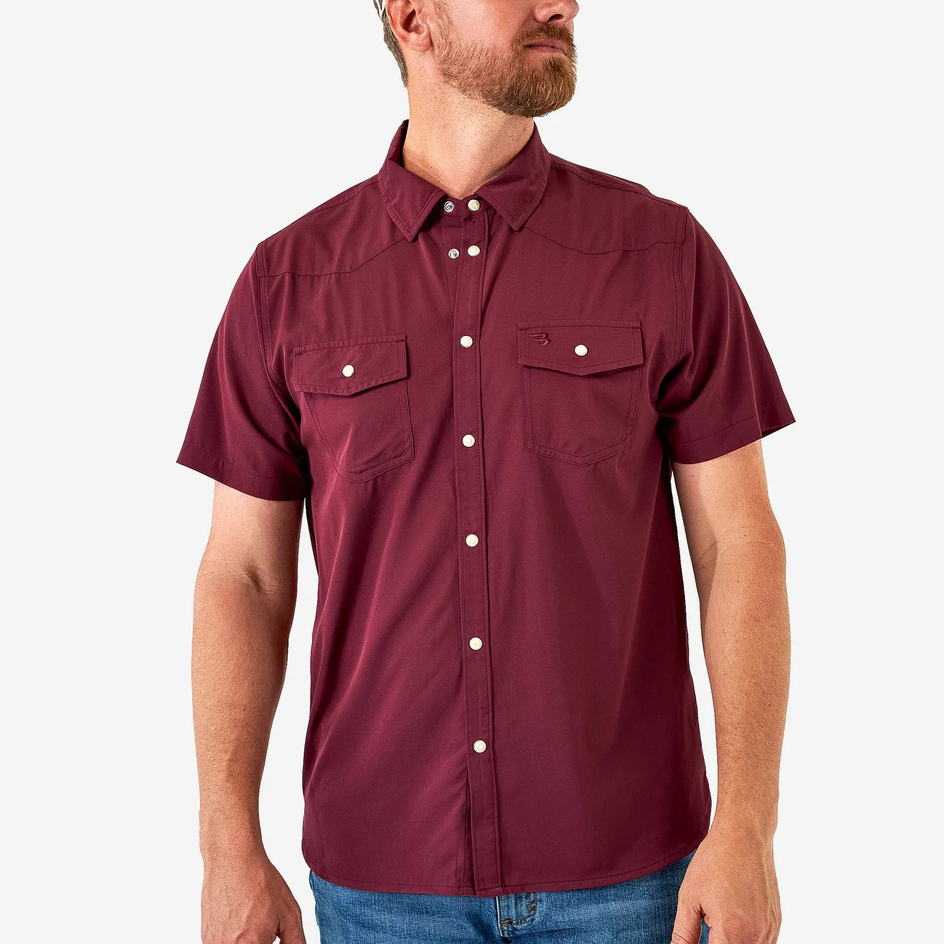 Maroon Performance Western Burlebo Short Sleeve Shirt with Pearl Snaps
