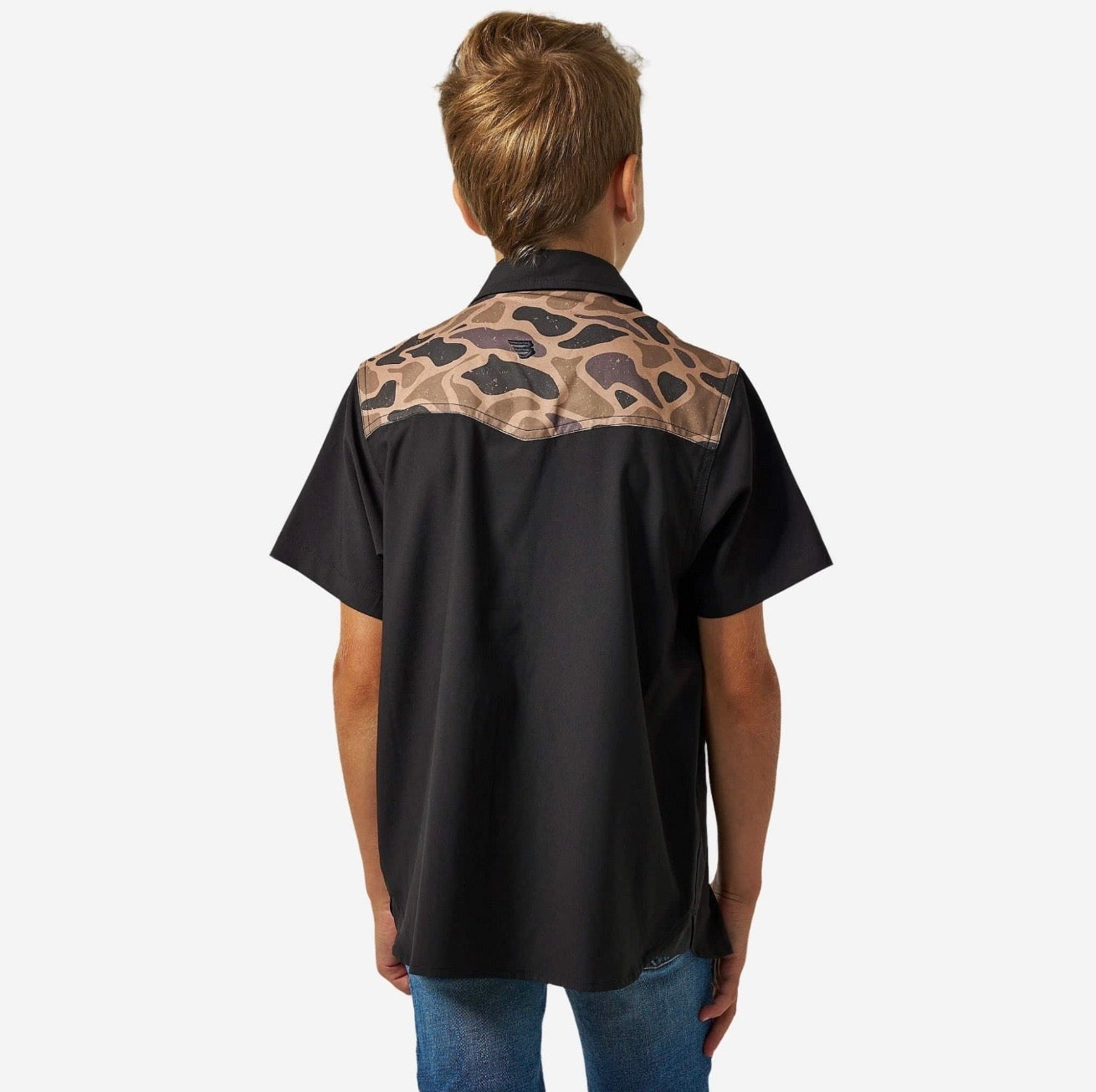 Deer SZN Black and Gauge Camo Burlebo Western Performance Shirt with Pearl Snaps Fl/ Tx
