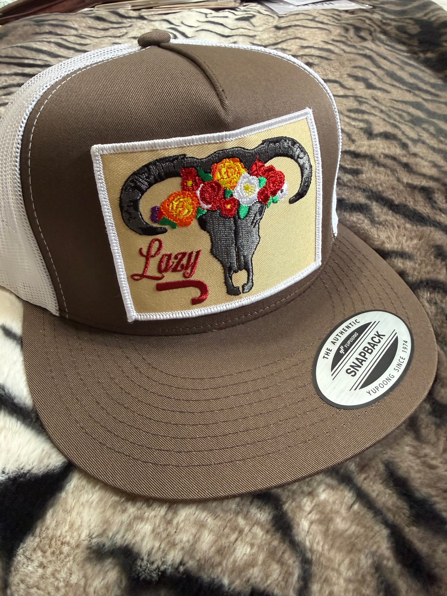 Lazy J Ranch Skull & Flowers Classic Five Panel Trucker Hat
