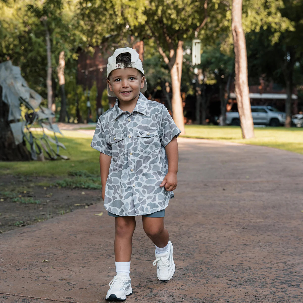 Classic Deer Camo Burlebo Youth Performance Western Shirt with Pearl Snaps