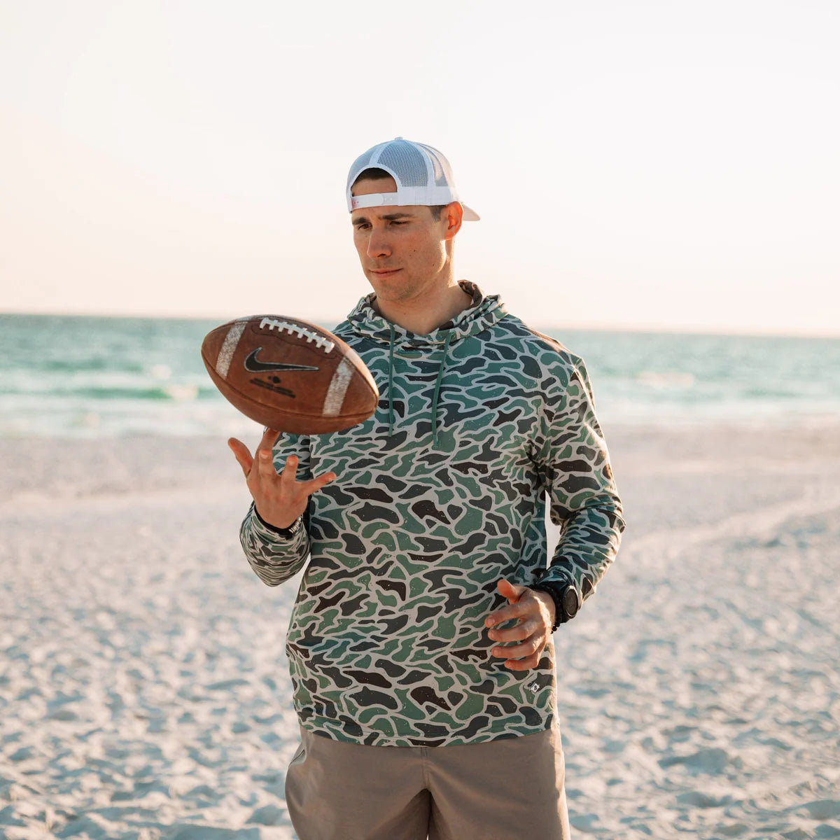 Retro Duck Camo Burlebo Performance Hoodie With UPF 50 Protection