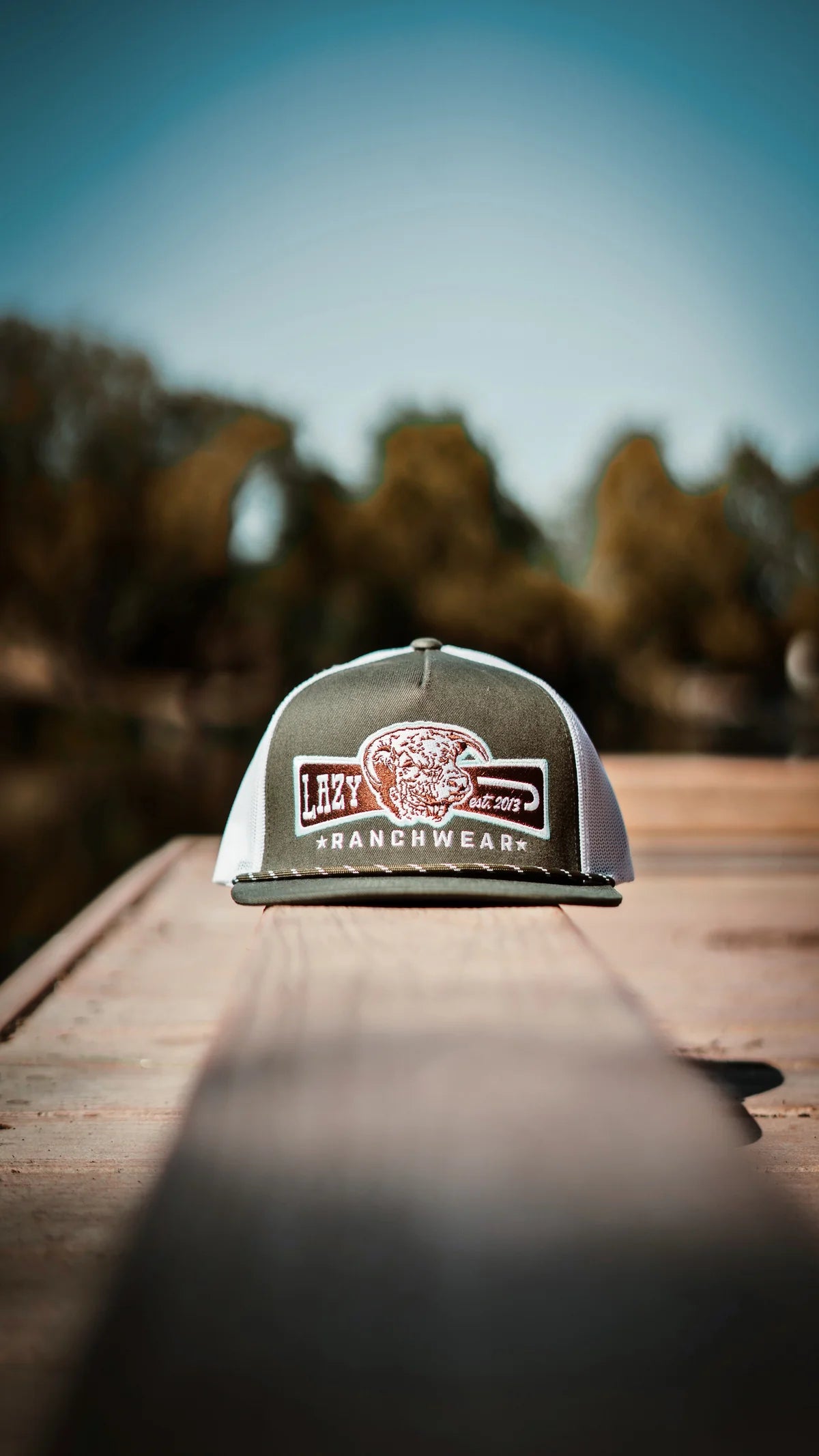 Lazy J Ranchwear Olive & White Diamond Banner Classic
Rope Trucker Hat
