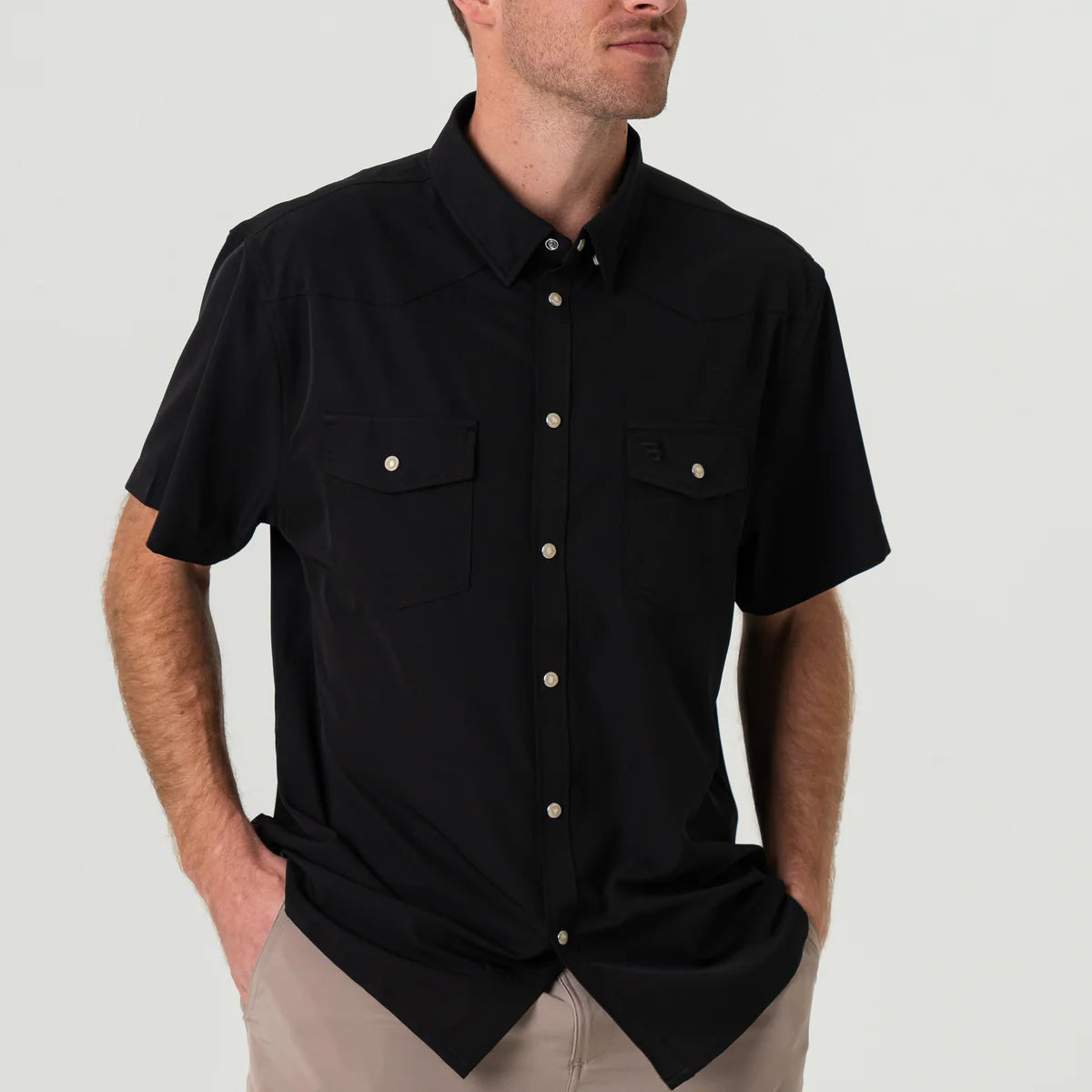 Black Burlebo Performance Western Pearl snap Short Sleeve Shirt