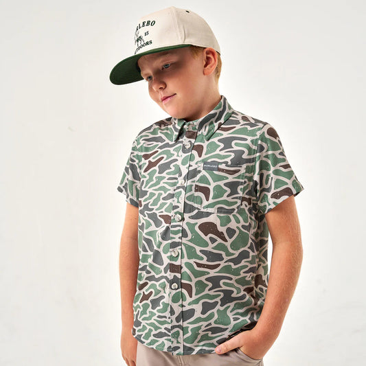 Youth Retro Duck Camo Performance Button Up Burlebo Shirt Fl