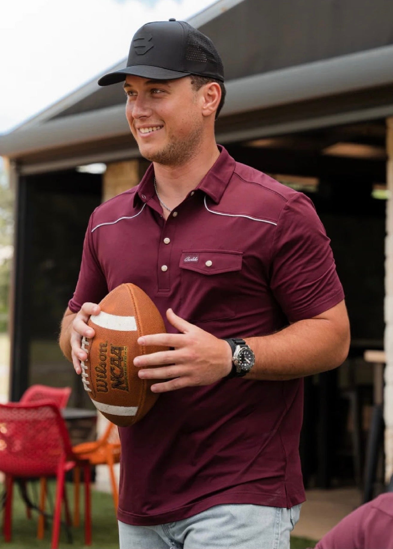 Maroon Pearl Snap Performance Polo Burlebo Fl/Tx