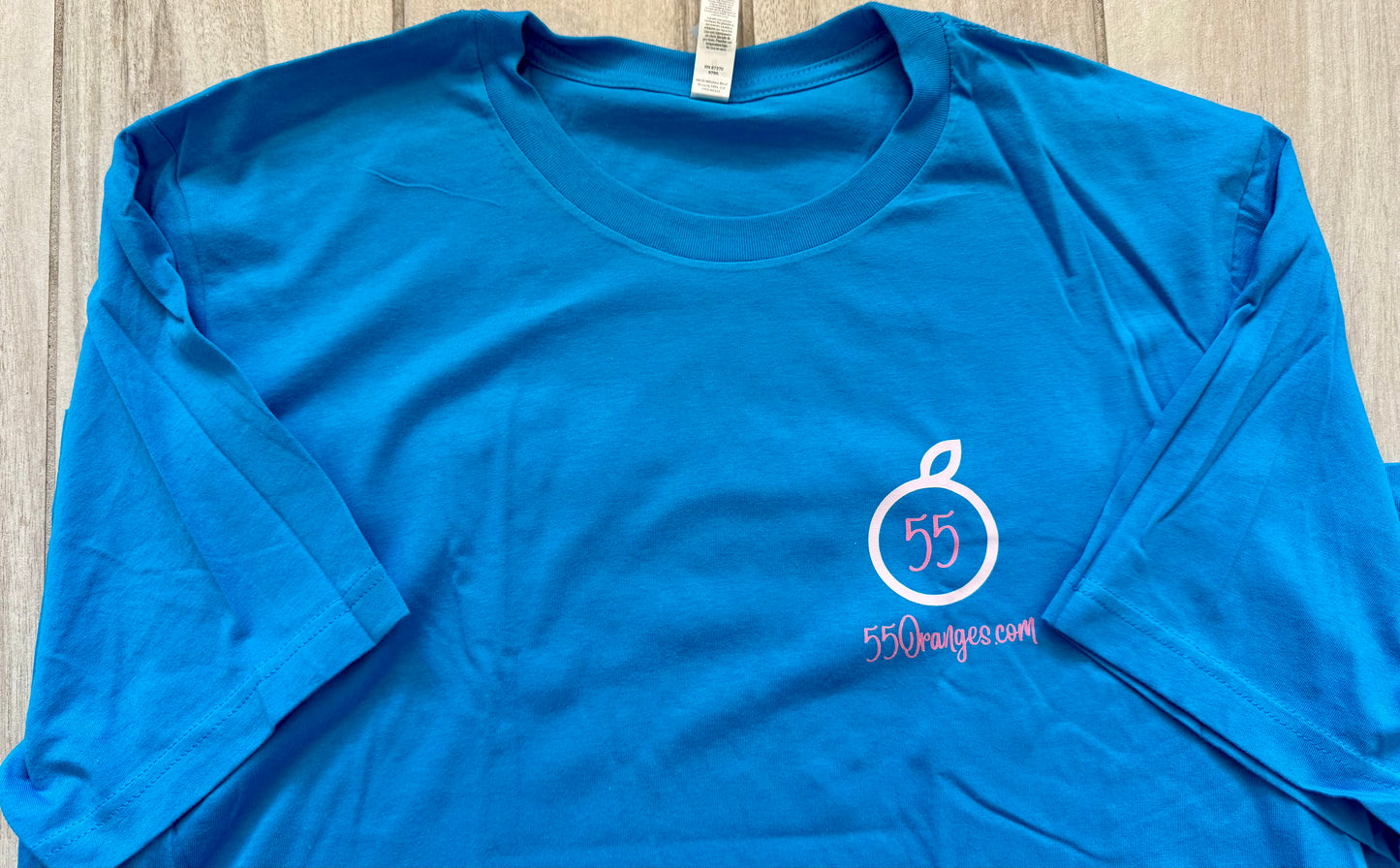 55 Oranges Boutique bright turquoise and pink graphic