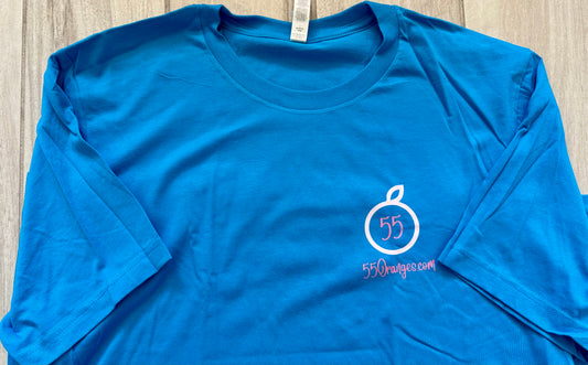 55 Oranges Boutique bright turquoise and pink graphic