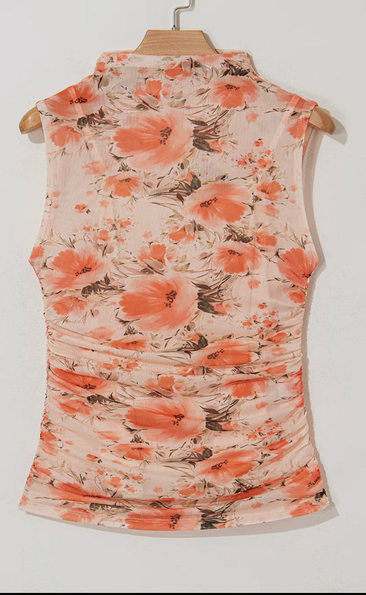 Floral mesh tank lined w cami top