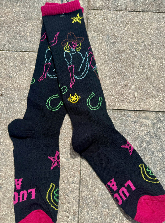 Lucky Chuck Neon Cowgirl Lucky AF boot socks