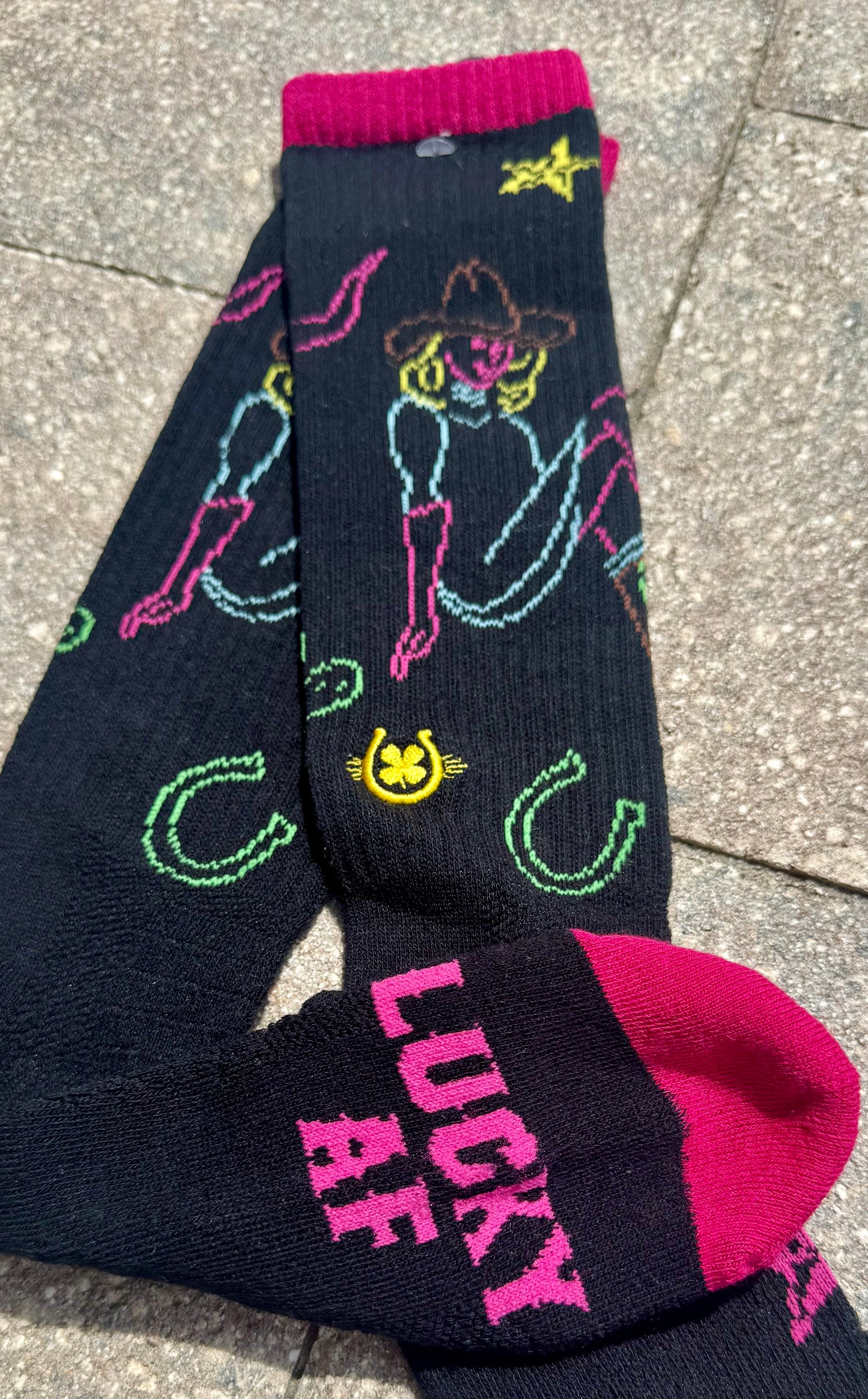 Lucky Chuck Neon Cowgirl Lucky AF boot socks
