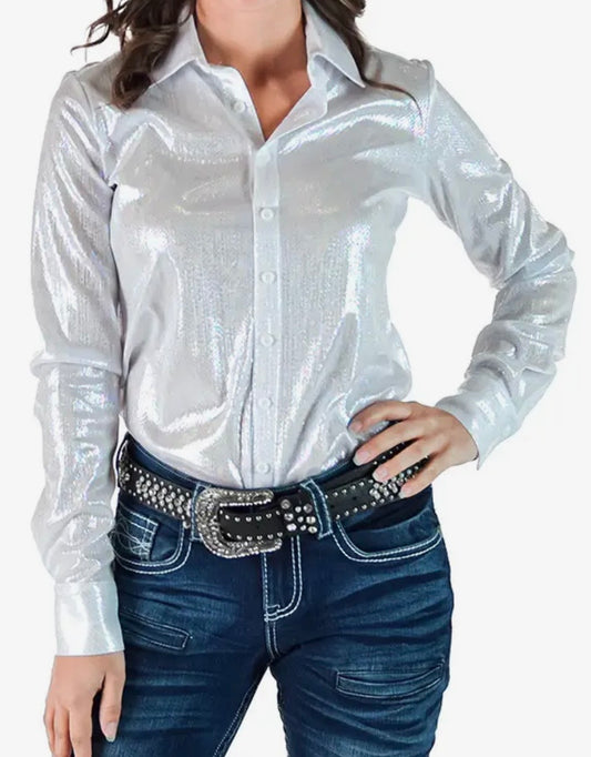 Cowgirl Tuff white holographic pullover