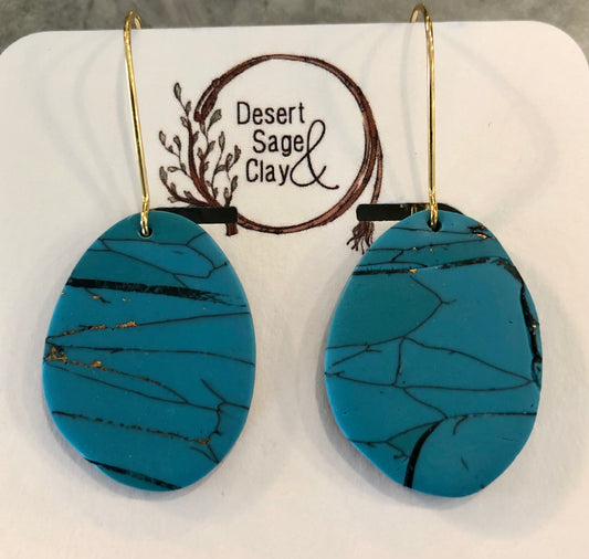Turquoise and gold slab earrings