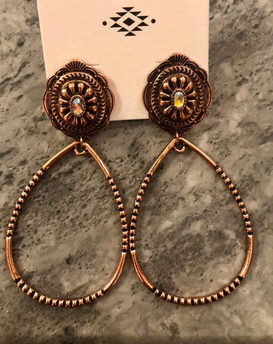 Copper concho and teardrop hoop earring