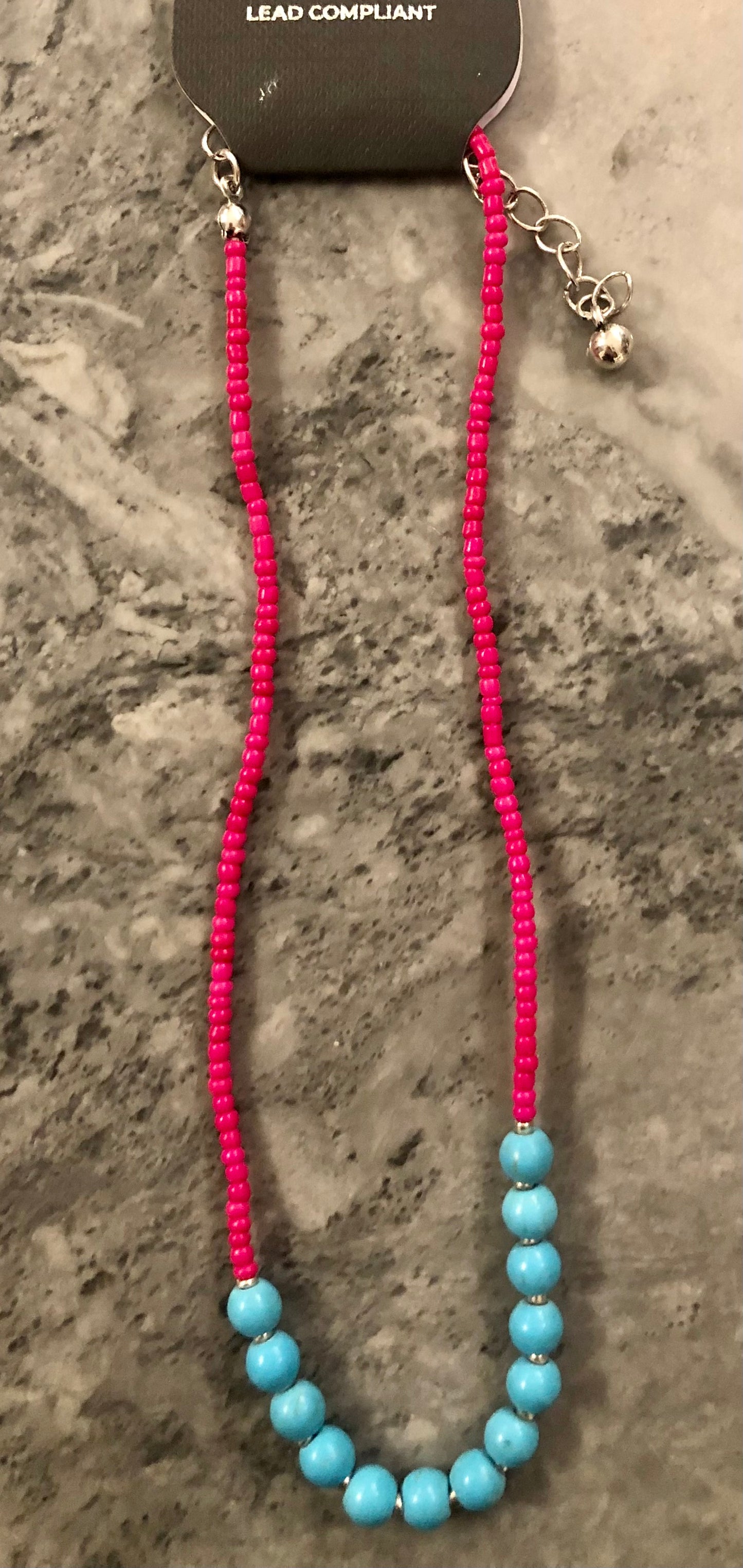 Pink and turquoise beaded choker