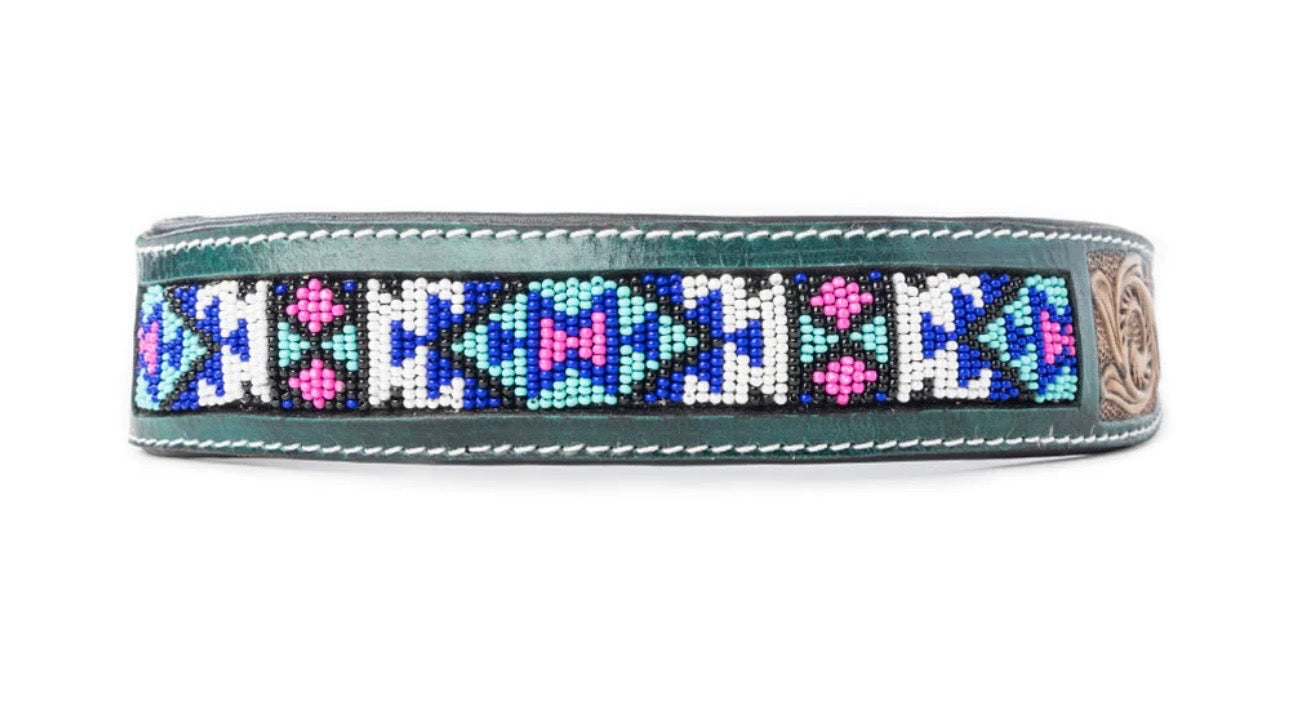 Turquoise blossom dog collar