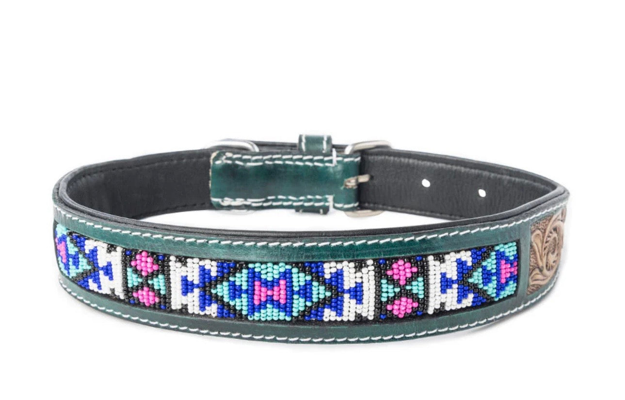 Turquoise blossom dog collar