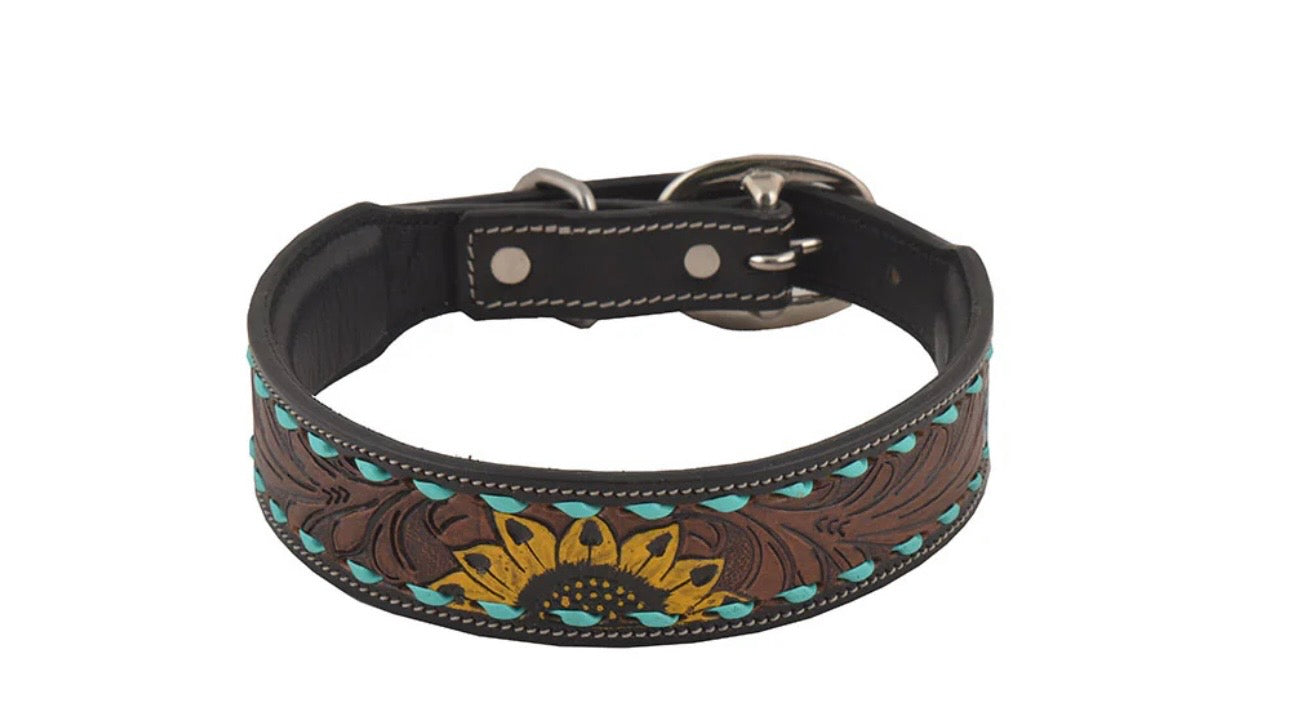 Scenic hand tooled dog collar