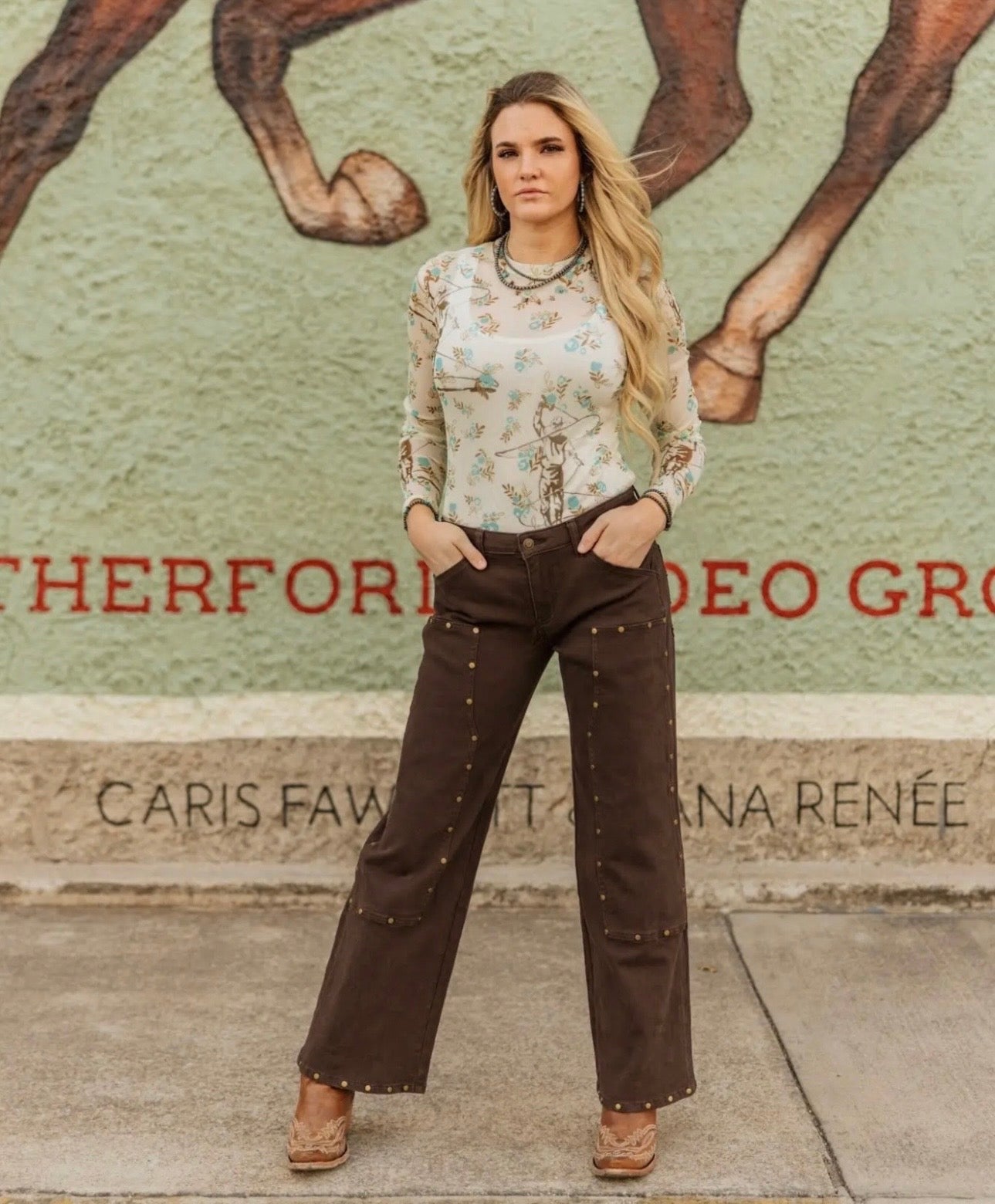 Roping cowboy sheer top