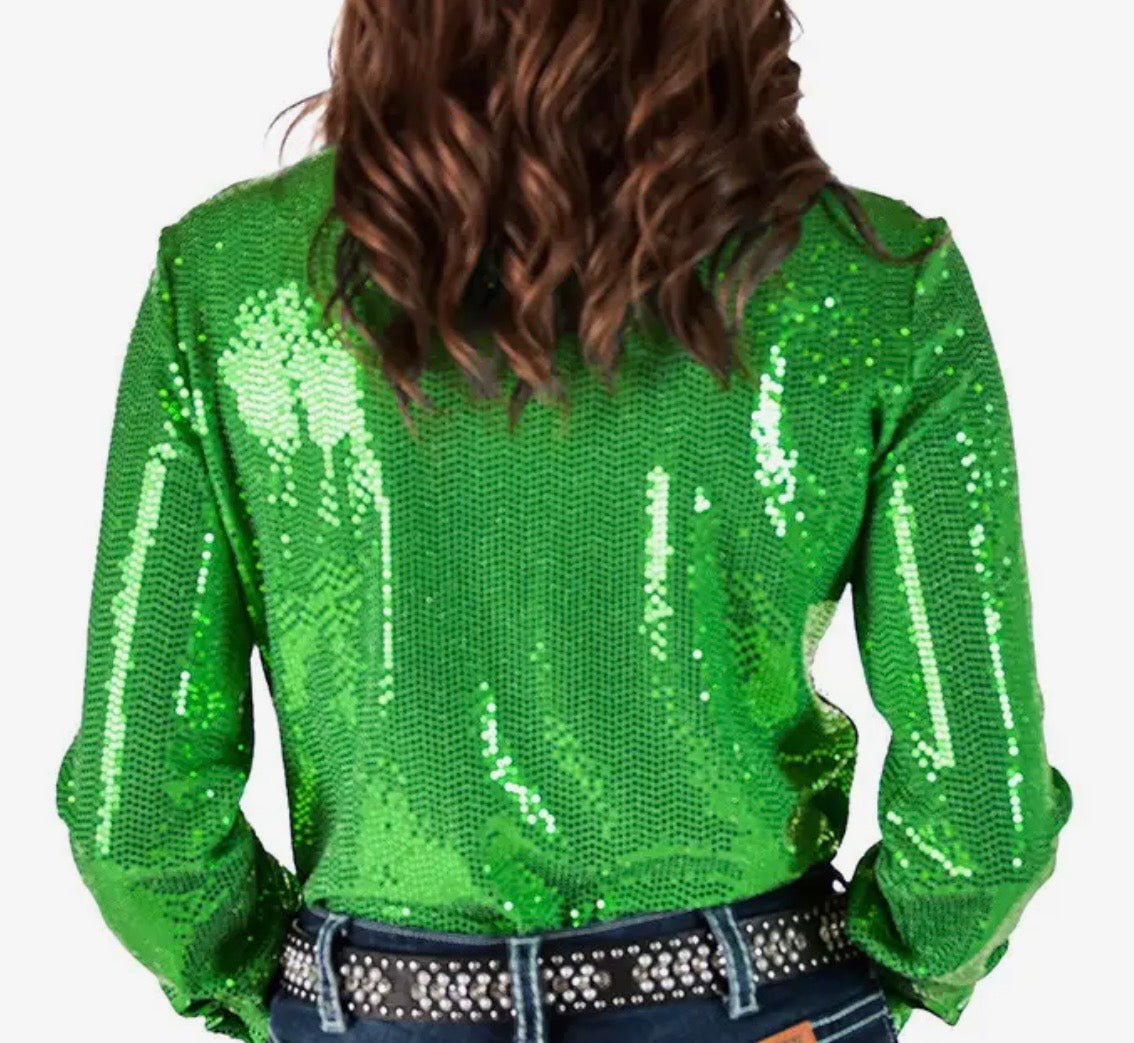 Cowgirl Tuff green sequin pullover
