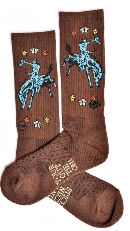 Lucky Chuck brown fringe long live cowboy socks