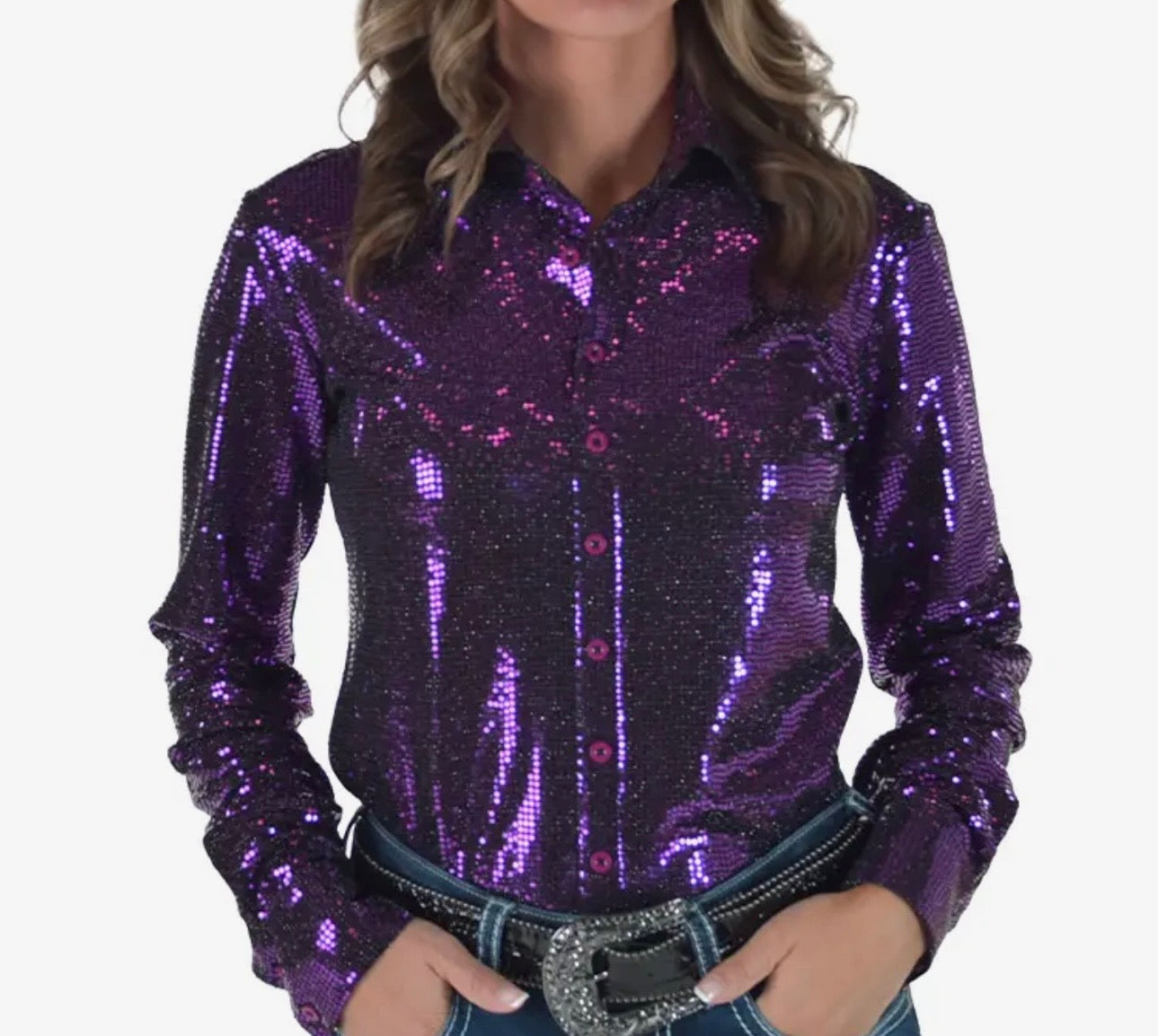 Cowgirl Tuff bright fuschia sequin pullover