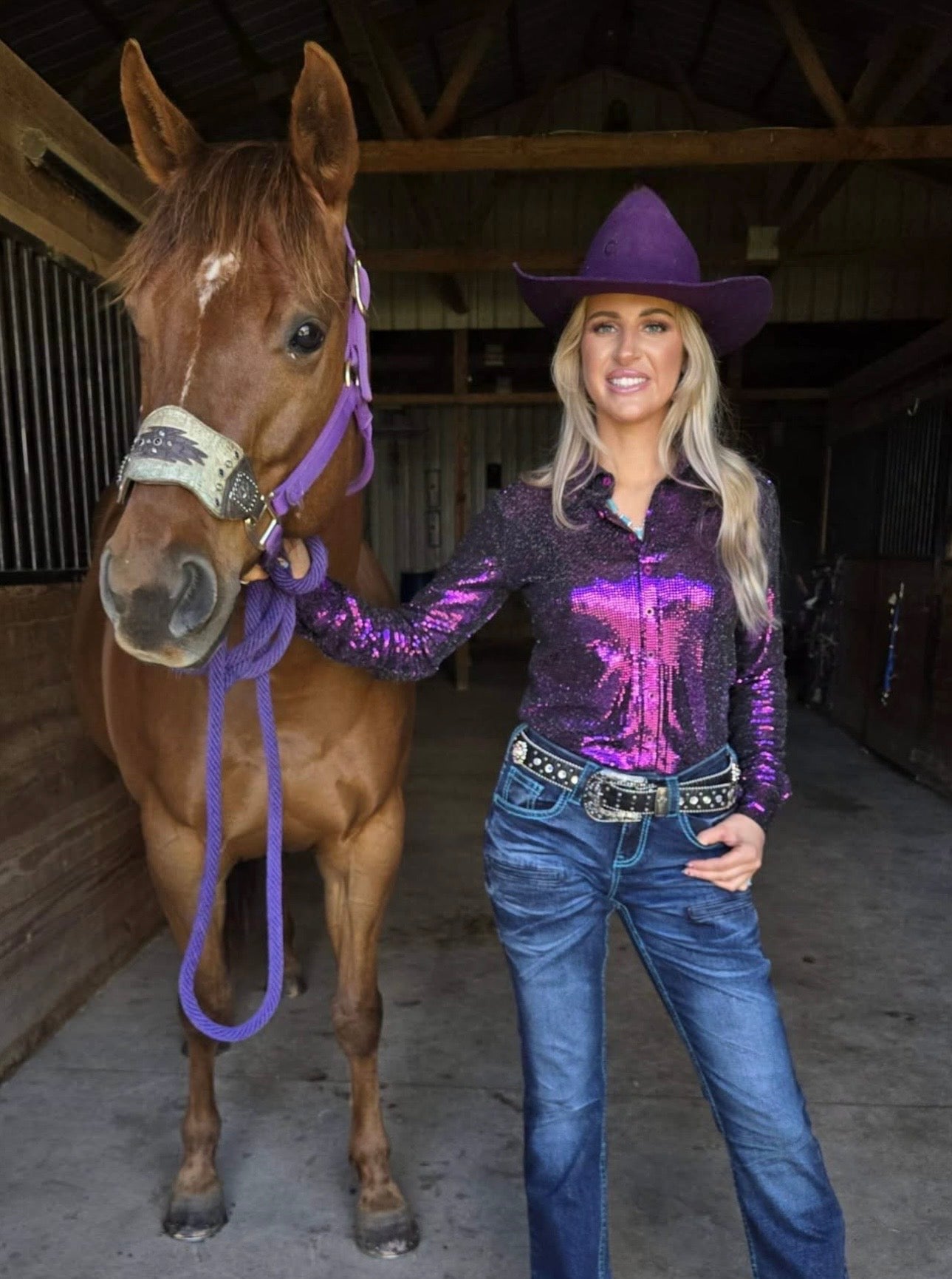 Cowgirl Tuff bright fuschia sequin pullover