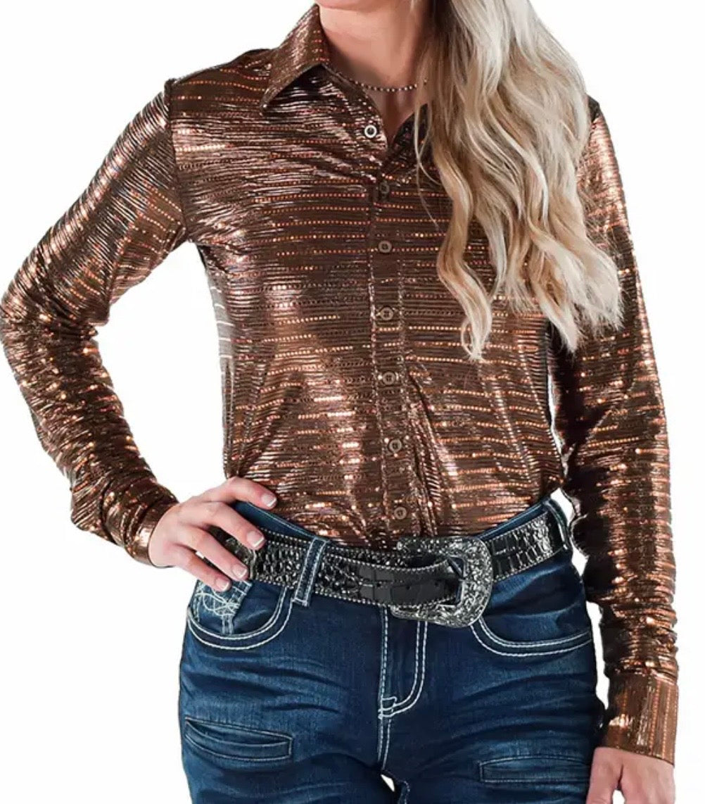 Cowgirl Tuff copper shimmer with copper sequins pullover